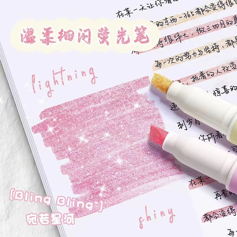 Highlighter Set Pastel - 4 개/상자 카와이 글리터 형광펜 고급