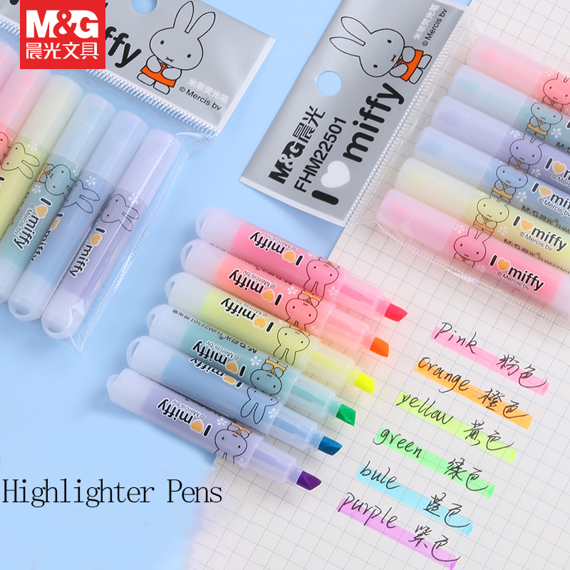 Highlighter Set Pastel - M&G 형광펜 마커 각진 팁 디자인
