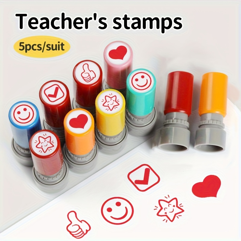 컬러풀 교사 스탬프 5개 세트, 자동잉크 교사 평가 스 - Self Inking Stamp 리뷰 및 가격